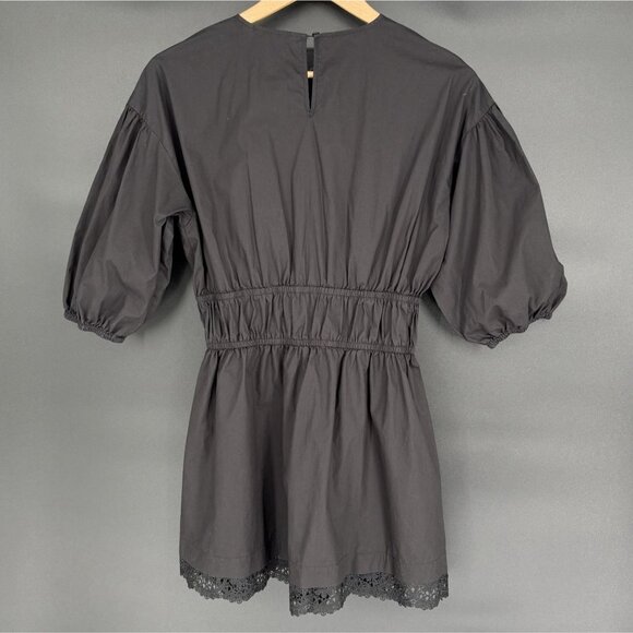 Zara Women's Boho Puff Sleeve Mini Dress XS Black Lace Hem Bohemian Party LBD - Picture 2 of 10